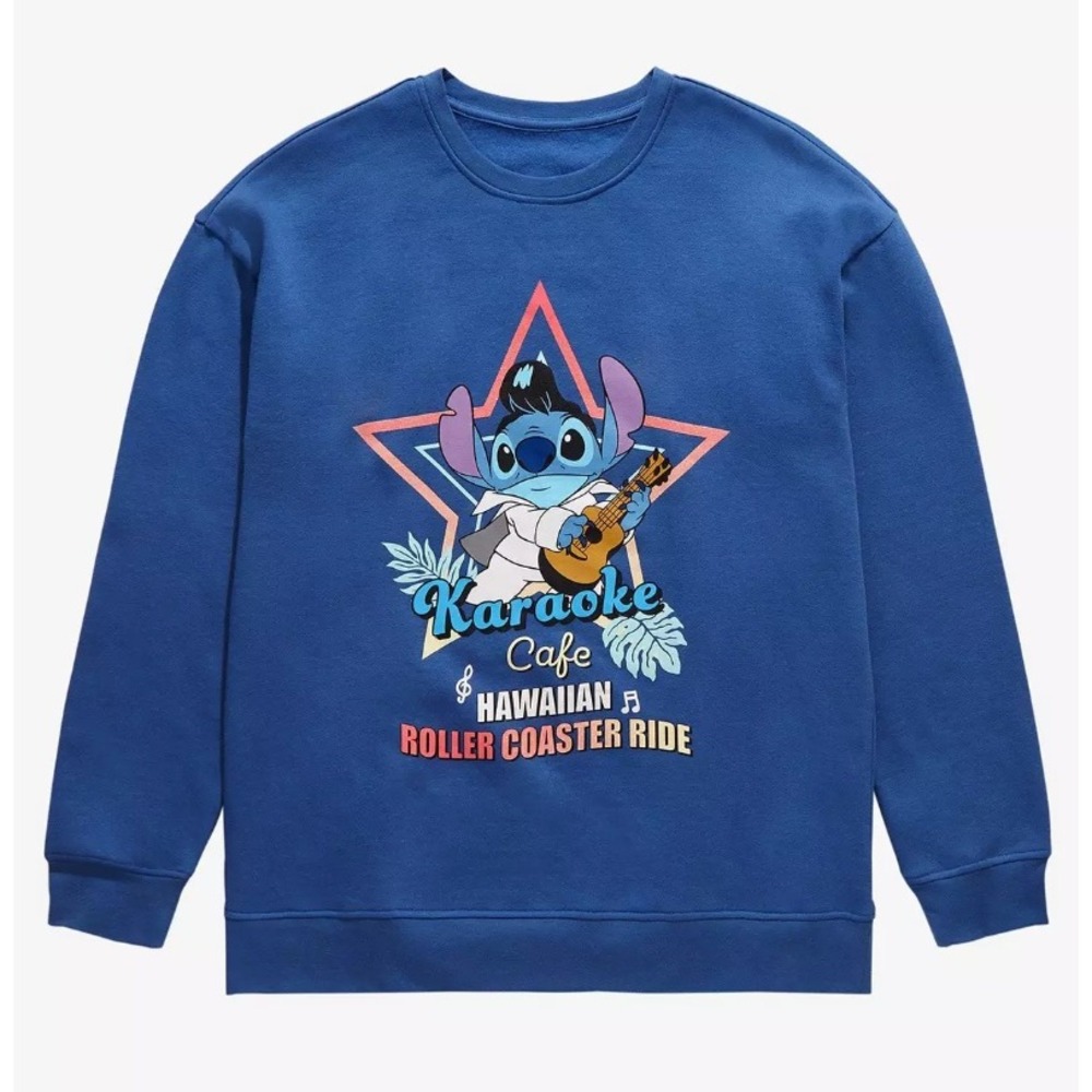 Disney Our Universe Stitch Karaoke Cafe Blue Graphic Sweatshirt 2X